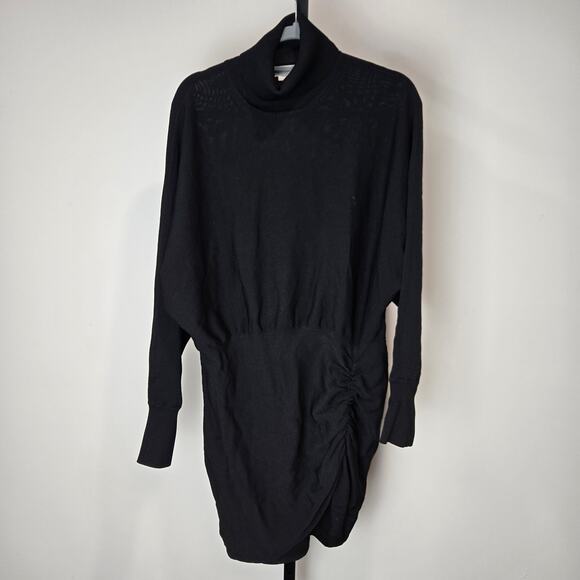Lovers and Friend Black Long Sleeve Knit Dress Turtle Funnel Neck Slit Ruched L - Picture 1 of 7
